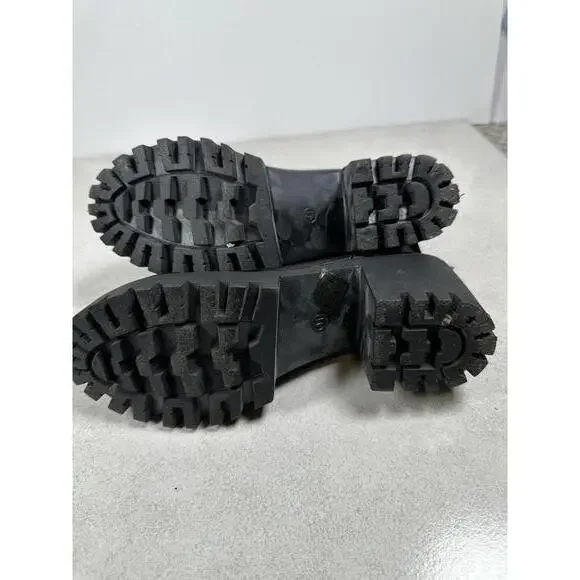 Black Lace Trim Heeled Combat Boots Goth Punk Grunge Alt Platform Chunky Sz 41 - Picture 4 of 7